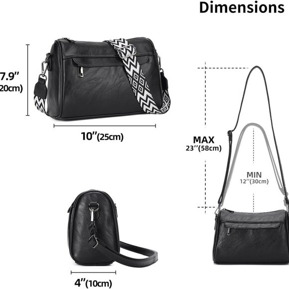 Crossbody Purses for Women Shoulder Bags with 2 Straps,Black - Picture 4 of 6